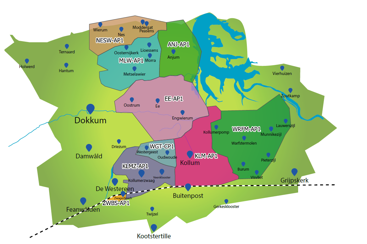Kaart laatste deel glasvezelaanleg Noardeast-Fryslan